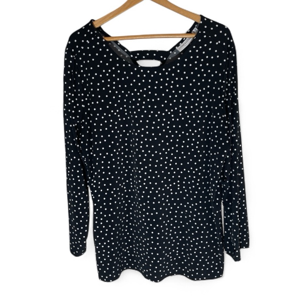 F6- Susan Graver Black and White Polka Dot Long Sleeve Top Size 2X